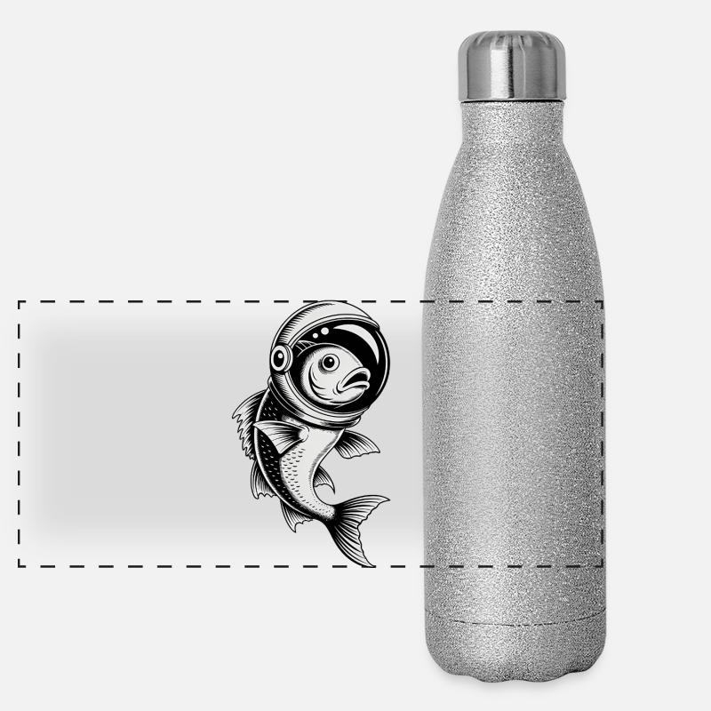 Fish in Space - Cool Astonomy Logo Panoramic Glitter Thermal Bottle 500 ml