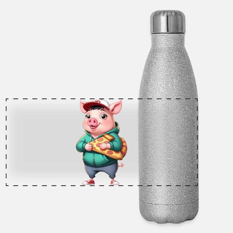 Cochon en sweat à capuche avec part de pizza Gourde isotherme panoramique pailletée 500 ml