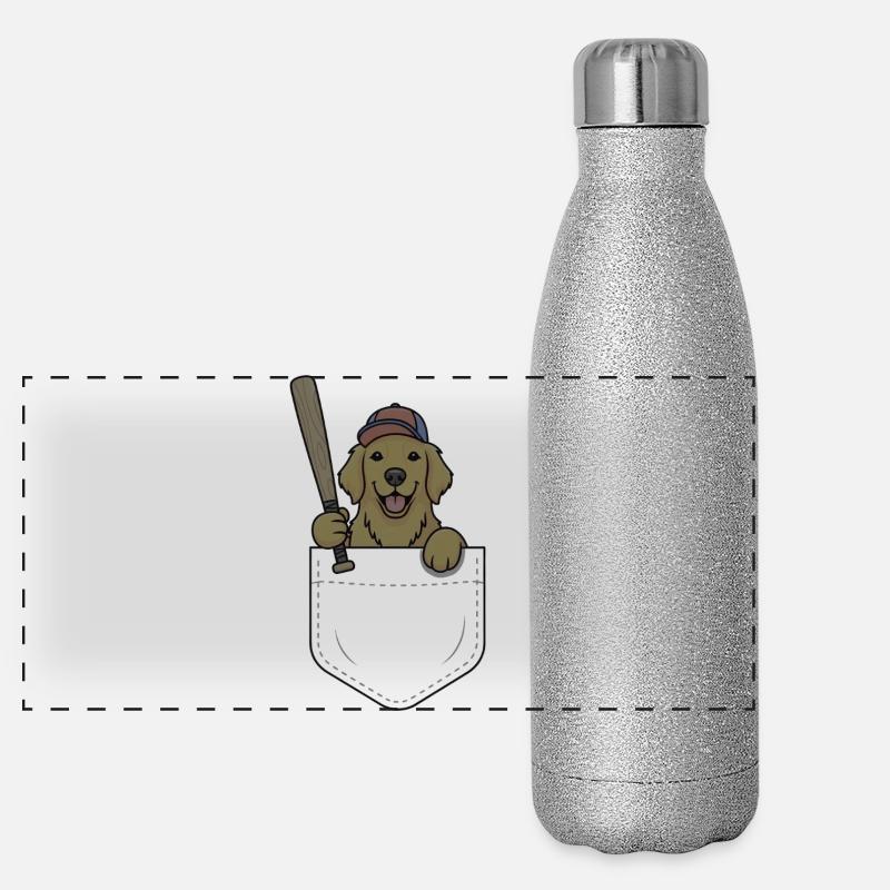 Chiot baseball dans la poche Gourde isotherme panoramique pailletée 500 ml