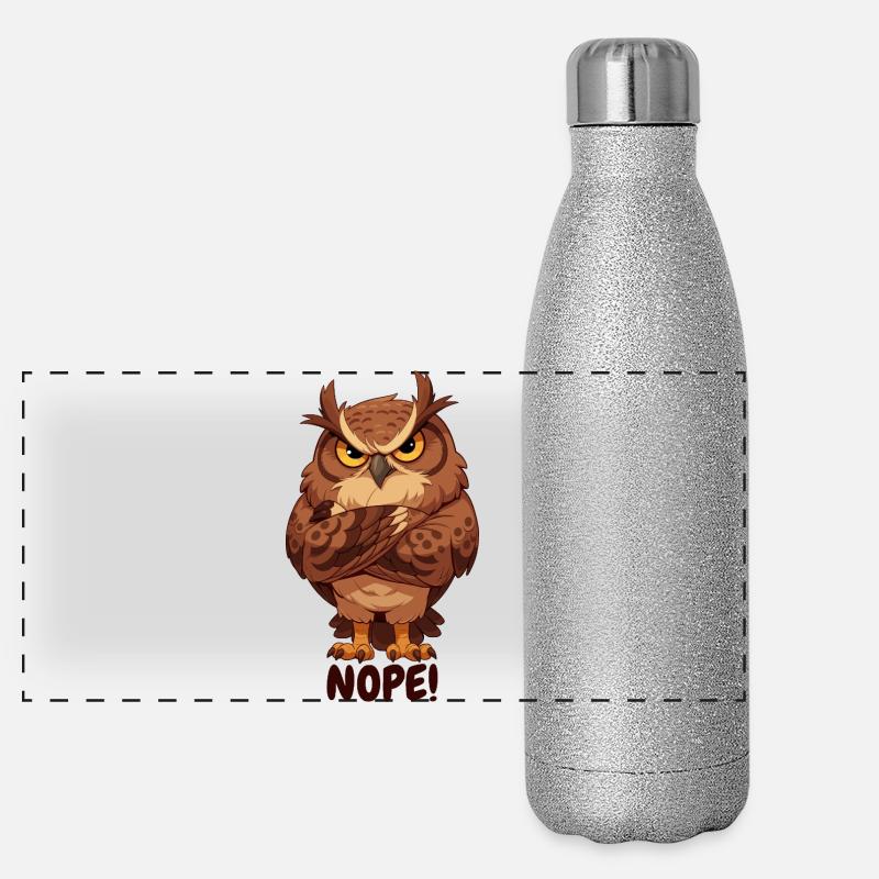 Nope! Grimmige Eule mit Attitüde Panorama Glitzer Isolierflasche 500 ml