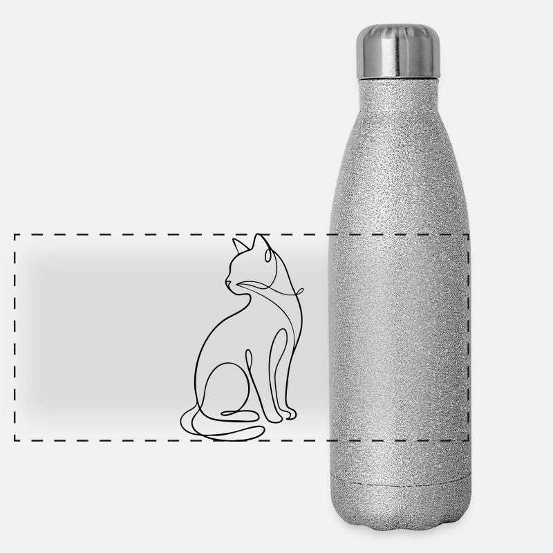 Einzeilige sitzende Katzensilhouette Panorama Glitzer Isolierflasche 500 ml