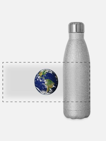 Planet Erde - Panorama Glitzer Isolierflasche 500 ml - Silber Glitzer - Vorne