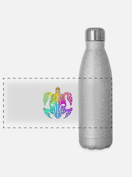 tahiti turtle - Panoramic Glitter Thermal Bottle 500 ml - silver glitter - Front