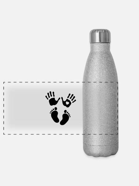 Hands and feet of a baby - Gourde isotherme panoramique pailletée 500 ml - paillettes argentées - Devant