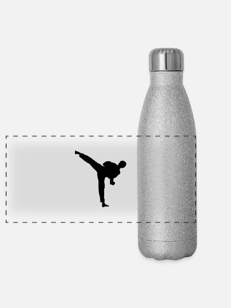 Taekwondo High Kick Kick Kampf - Panorama Glitzer Isolierflasche 500 ml - Silber Glitzer - Vorne