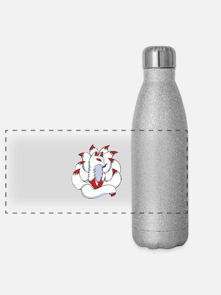 Nine-tailed Fox Japanese Otaku - Panoramic Glitter Thermal Bottle 500 ml - silver glitter - Front