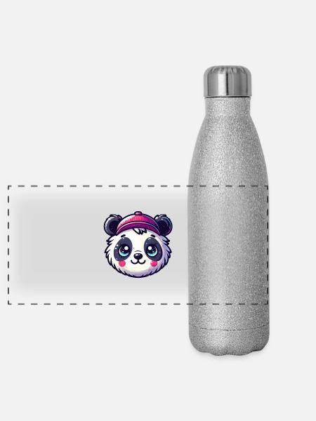 Panda Head with Cap - Panoramic Glitter Thermal Bottle 500 ml - silver glitter - Front