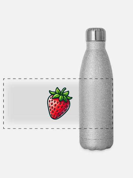 Erdbeere - Panorama Glitzer Isolierflasche 500 ml - Silber Glitzer