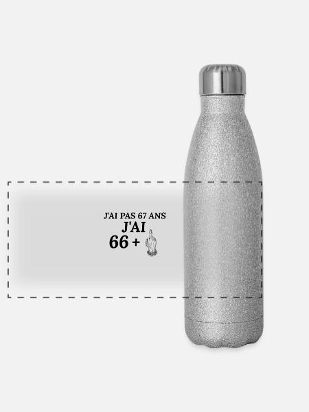 "67 Years Old – Still at the Top" - Panoramic Glitter Thermal Bottle 500 ml - silver glitter - Front