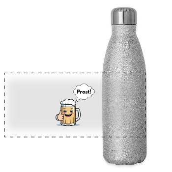Fröhlicher Bierkrug "Prost!" - Panorama Glitzer Isolierflasche 500 ml - Silber Glitzer - Vorne
