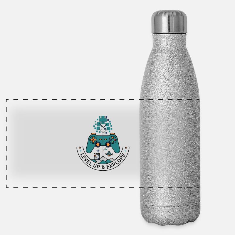 Level Up & Explore Badge Panorama Glitzer Isolierflasche 500 ml