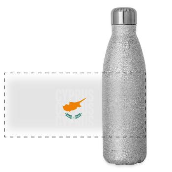 Cyprus flag, Cypriot pride - Panoramic Glitter Thermal Bottle 500 ml - silver glitter - Front