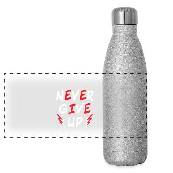 Never Give Up - Encourage - Motivate - Strength - Panoramic Glitter Thermal Bottle 500 ml - silver glitter - Front