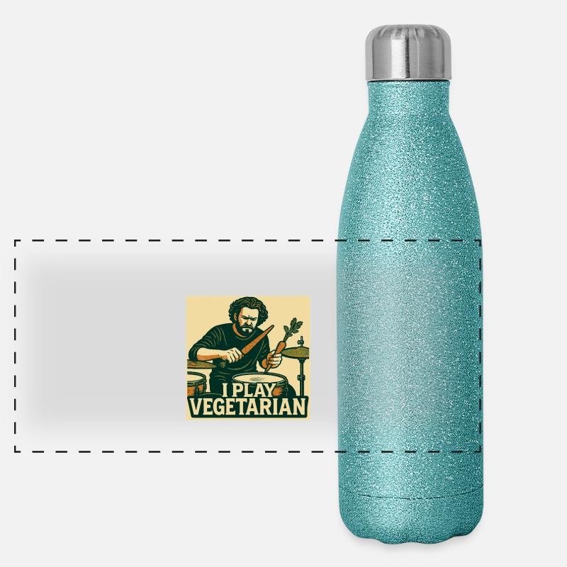 Drums I play vegetarian Panorama Glitzer Isolierflasche 500 ml