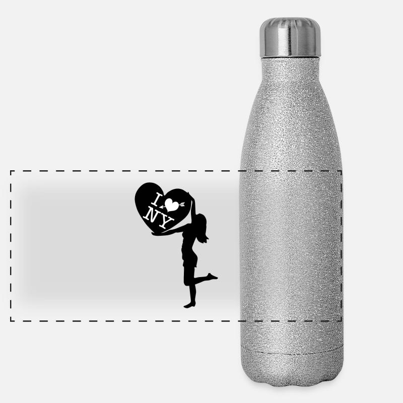 I love NY Herz mit Mädchen Panorama Glitzer Isolierflasche 500 ml