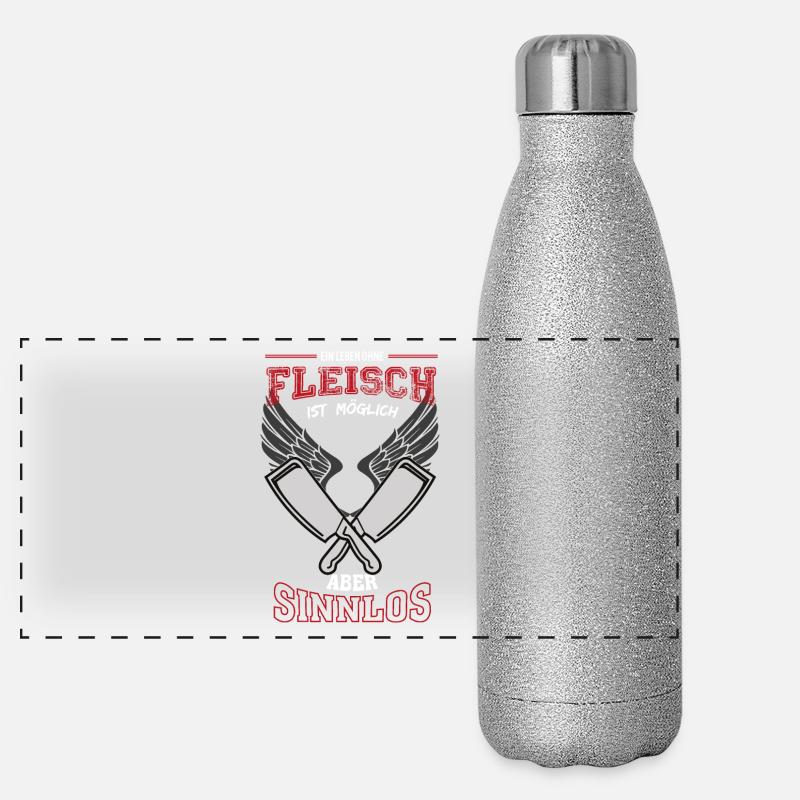 Fleisch Metzger Leben sinnlos - Geschenk Panorama Glitzer Isolierflasche 500 ml