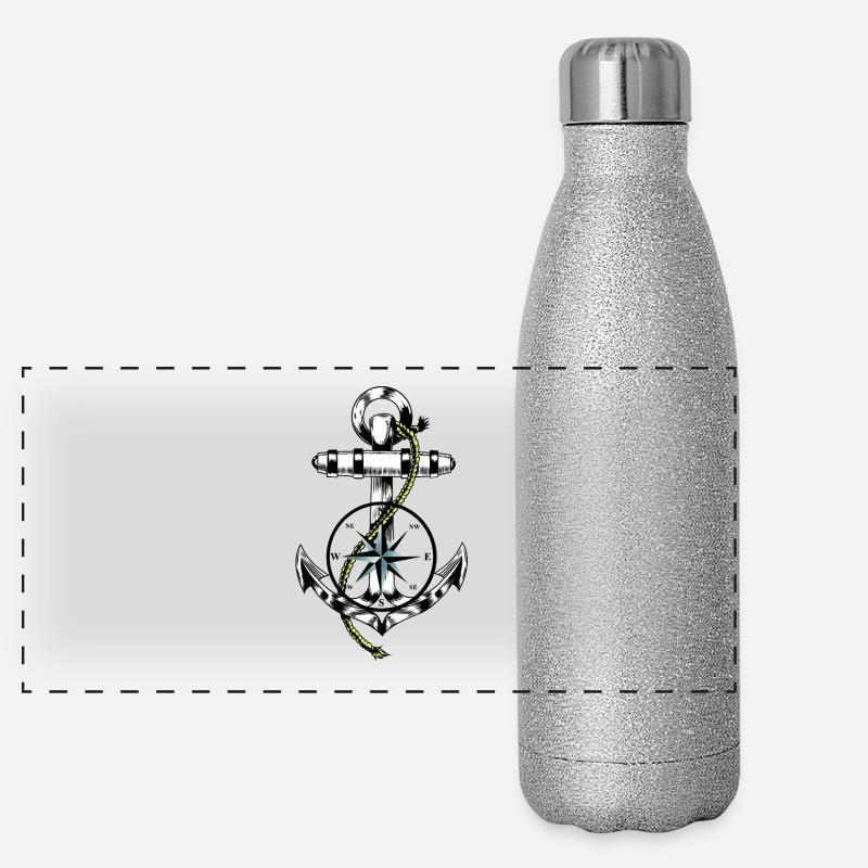 Maritime Symbols Seafaring Compass Anchor Ahoy Panoramic Glitter Thermal Bottle 500 ml