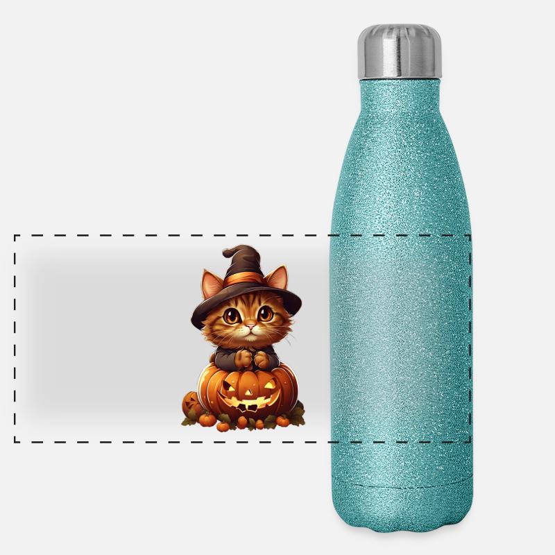 Halloween Katze Panorama Glitzer Isolierflasche 500 ml
