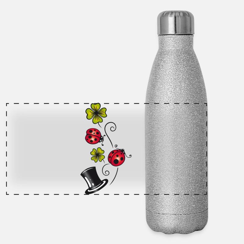 Silvester, Glücksbringer, Klee, Marienkäfer Panorama Glitzer Isolierflasche 500 ml