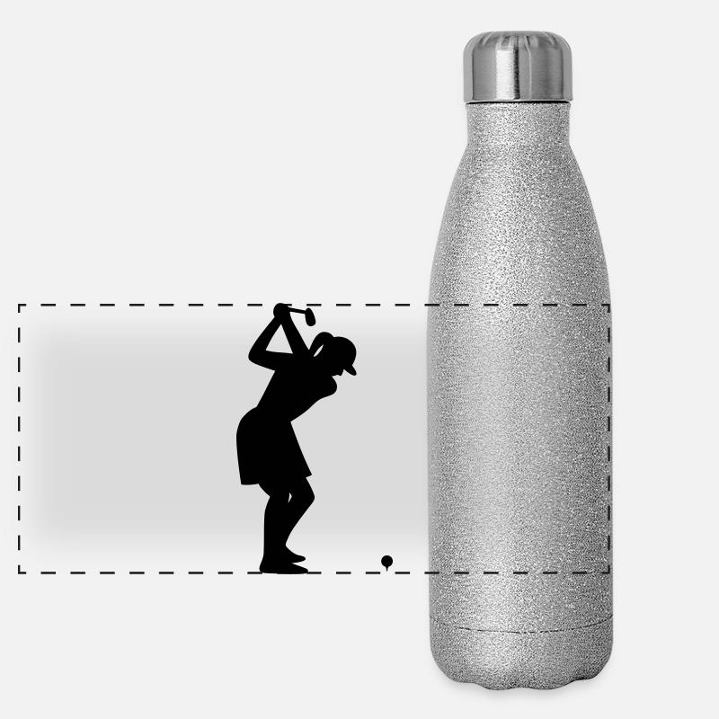 Golferin mit Golfball beim Abschlag Panorama Glitzer Isolierflasche 500 ml