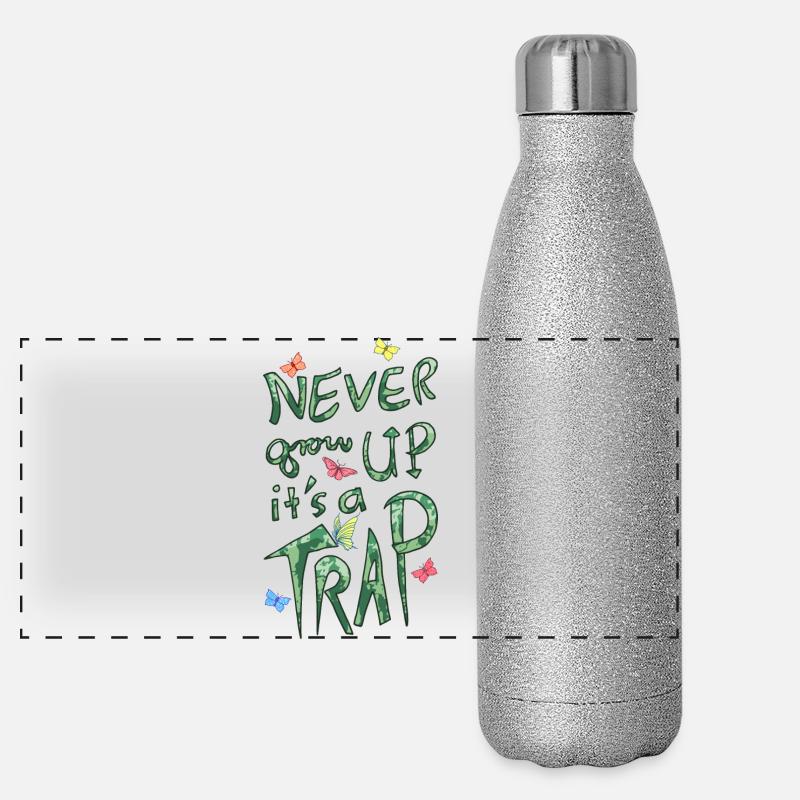 Ne jamais grandir – Piège Gourde isotherme panoramique pailletée 500 ml