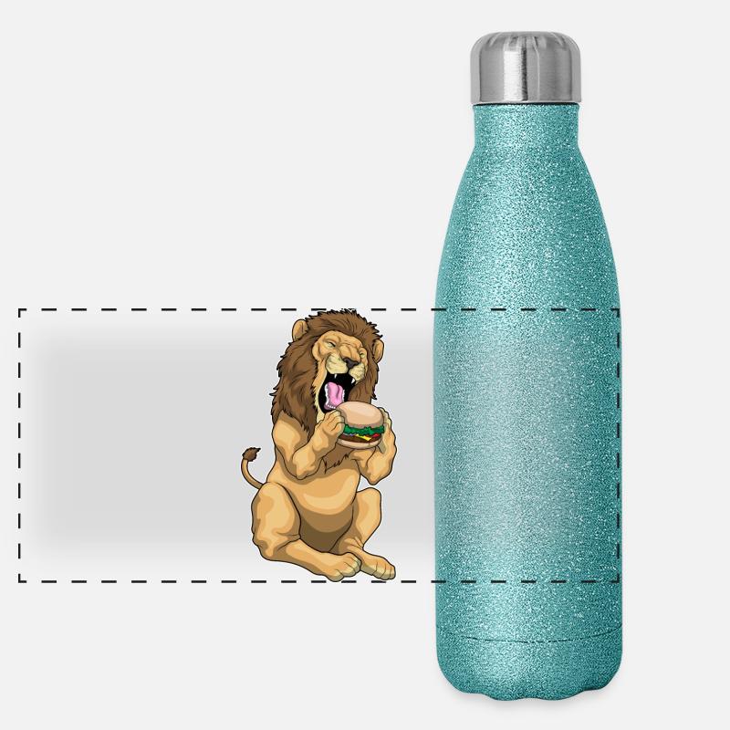 Löwe Cheeseburger Panorama Glitzer Isolierflasche 500 ml