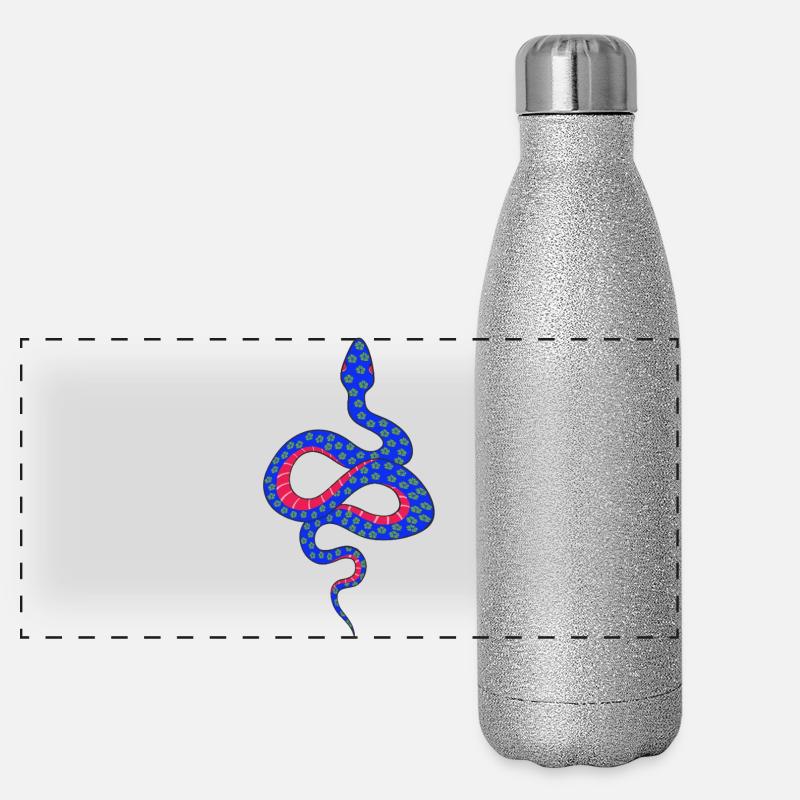 Blau-rote Blütenschlange Panorama Glitzer Isolierflasche 500 ml
