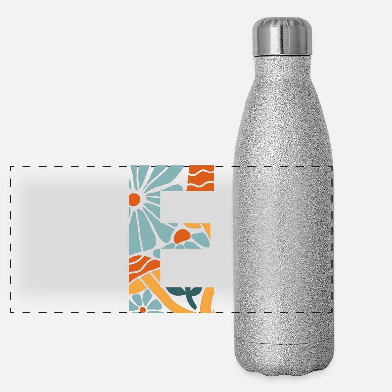 Letter e flowers groovy gift idea Panoramic Glitter Thermal Bottle 500 ml