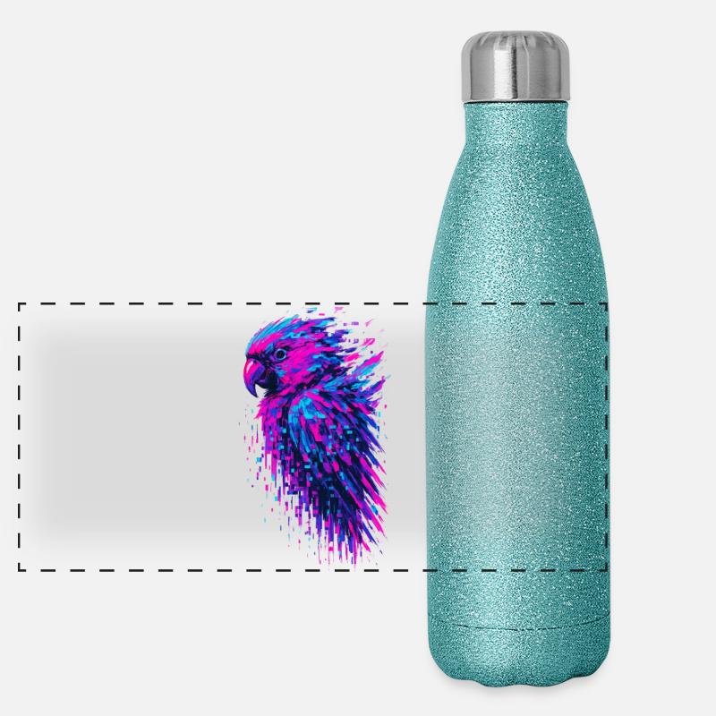 Papagei-Glitch-Kunst Cyber-Vibration Panorama Glitzer Isolierflasche 500 ml