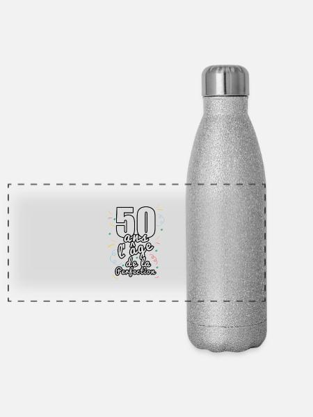 50 ans - Gourde isotherme panoramique pailletée 500 ml - paillettes argentées - Devant