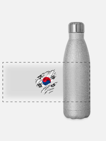 flag korea south südkorea - Panorama Glitzer Isolierflasche 500 ml - Silber Glitzer - Vorne