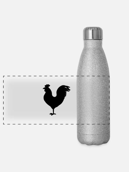 cock - Panorama Glitzer Isolierflasche 500 ml - Silber Glitzer - Vorne