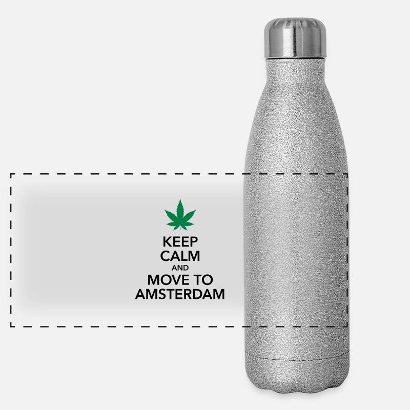 keep calm move to Amsterdam Holland Cannabis Dope Panorama Glitzer Isolierflasche 500 ml