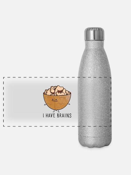 Lustige Kluge Walnuss - Panorama Glitzer Isolierflasche 500 ml - Silber Glitzer - Vorne