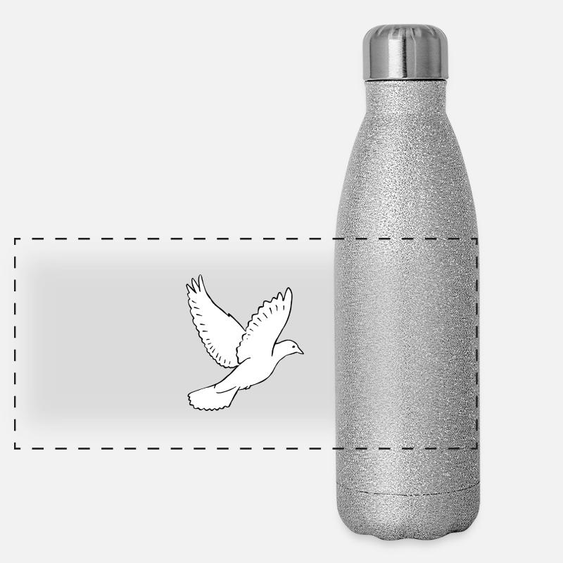 Colombe blanche 2, Colombe de la paix, de la paix, de l’amour Gourde isotherme panoramique pailletée 500 ml