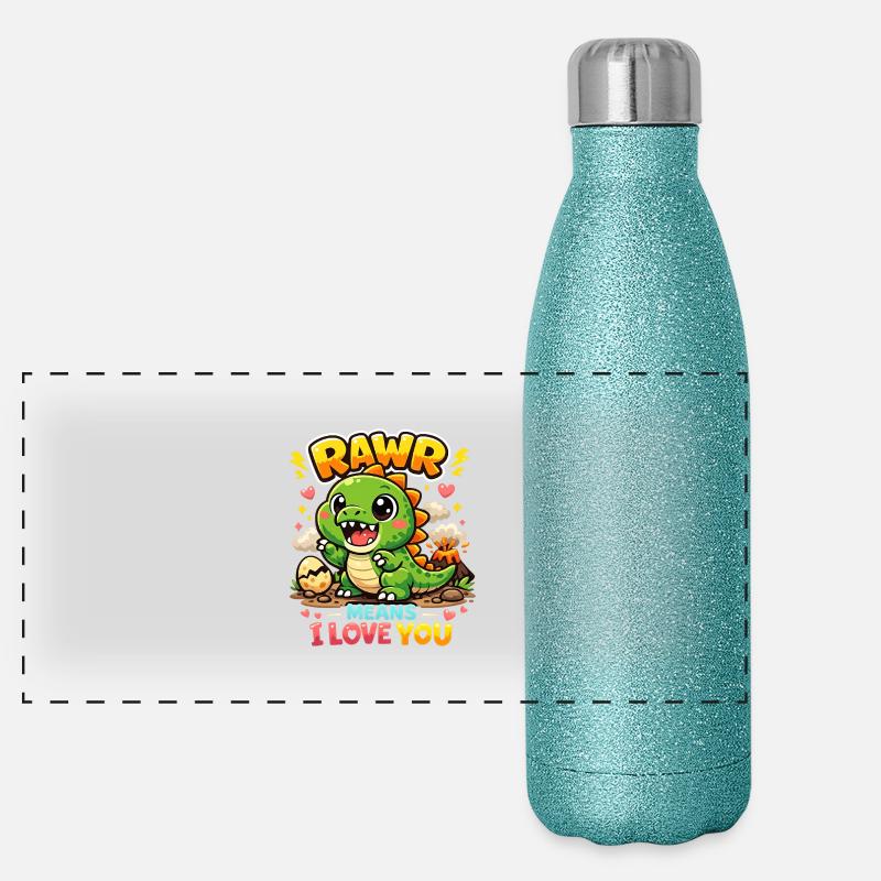 Dino Rawr, ich liebe dich Panorama Glitzer Isolierflasche 500 ml
