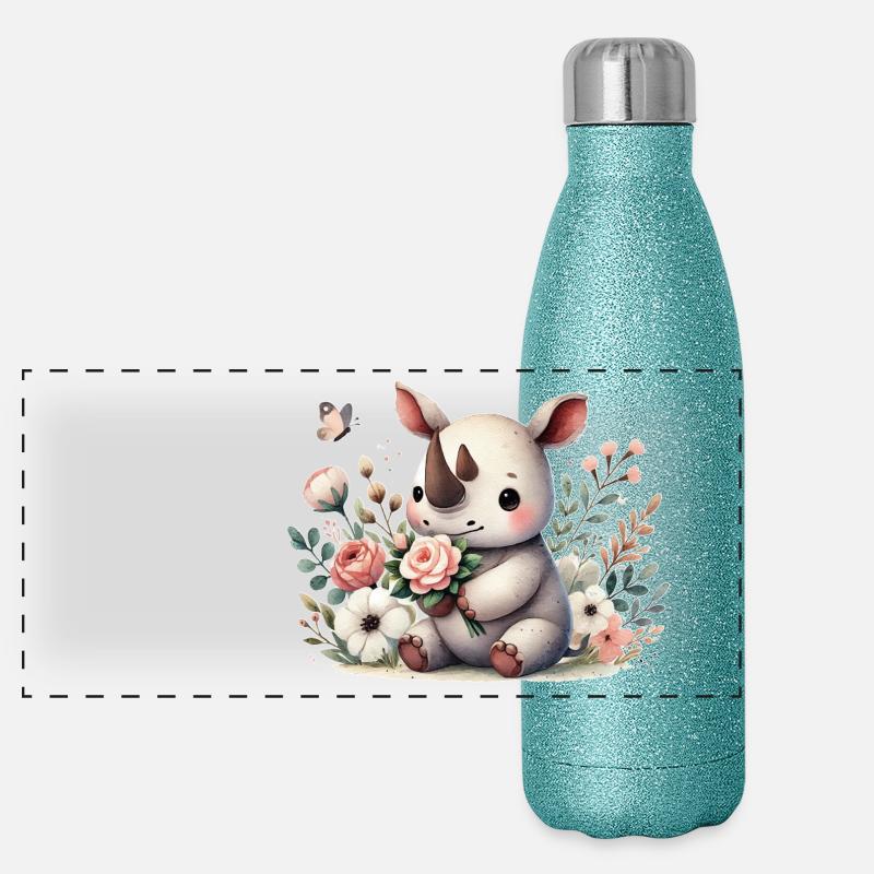 Mignon rhinocéros bébé rhinocéros Gourde isotherme panoramique pailletée 500 ml