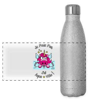 Licorne Je peux pas, J'ai Aqua-Vélo WT - Gourde isotherme panoramique pailletée 500 ml - paillettes argentées - Devant