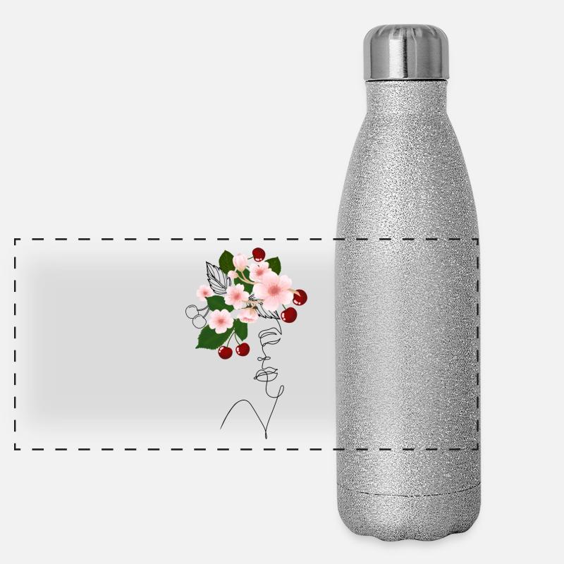 Lady Kirschblüte Panorama Glitzer Isolierflasche 500 ml