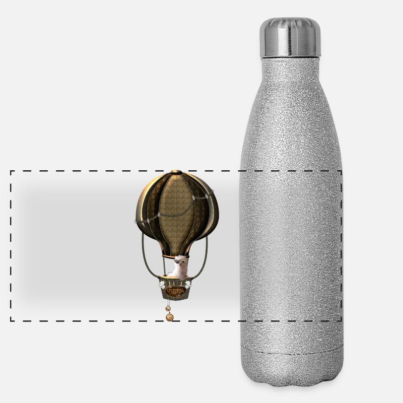 Steampunk, hot air balloon Panoramic Glitter Thermal Bottle 500 ml
