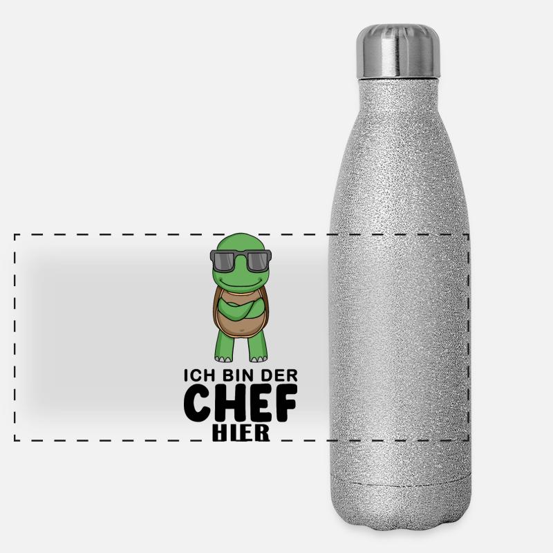 Chef Spruch mit Schildkröte Motiv Panorama Glitzer Isolierflasche 500 ml