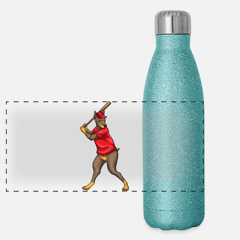 Bâton de baseball Doberman Gourde isotherme panoramique pailletée 500 ml
