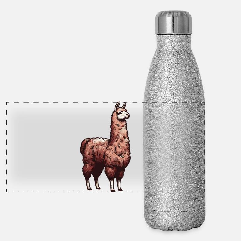 Braunes Lama Panorama Glitzer Isolierflasche 500 ml