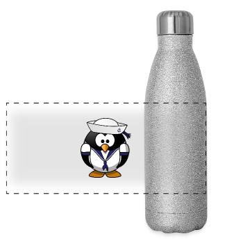Matrosen Pinguin - Panorama Glitzer Isolierflasche 500 ml - Silber Glitzer - Vorne