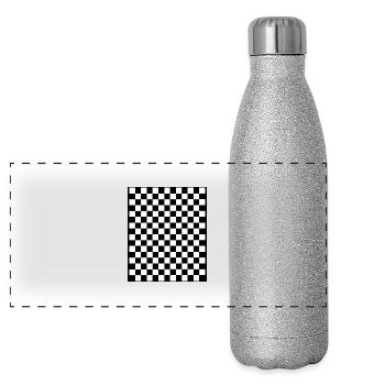 Checkerboard I Pattern Squares black and white - Panoramic Glitter Thermal Bottle 500 ml - silver glitter - Front
