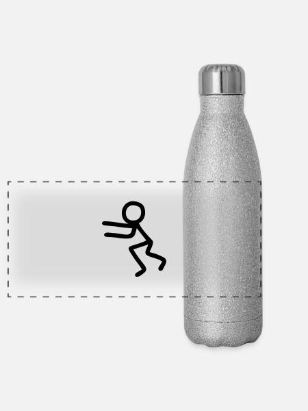 Laufendes Strichmännchen - Panorama Glitzer Isolierflasche 500 ml - Silber Glitzer