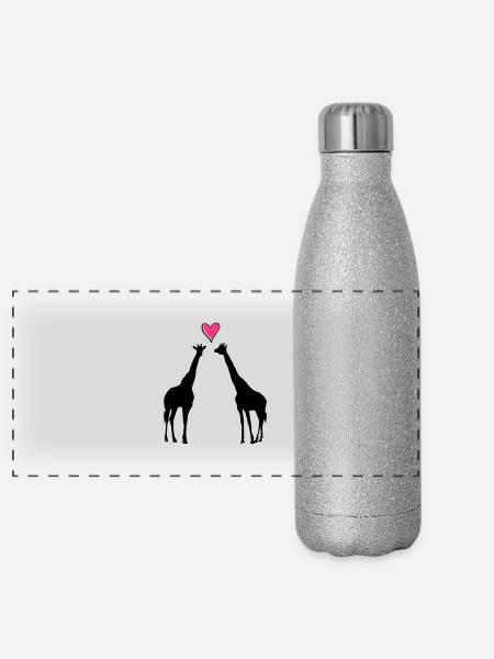 giraffes in love - Panoramic Glitter Thermal Bottle 500 ml - silver glitter - Front