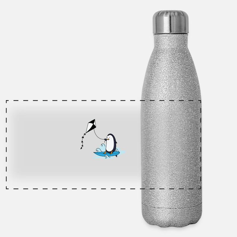Pingouin au kite surf Gourde isotherme panoramique pailletée 500 ml