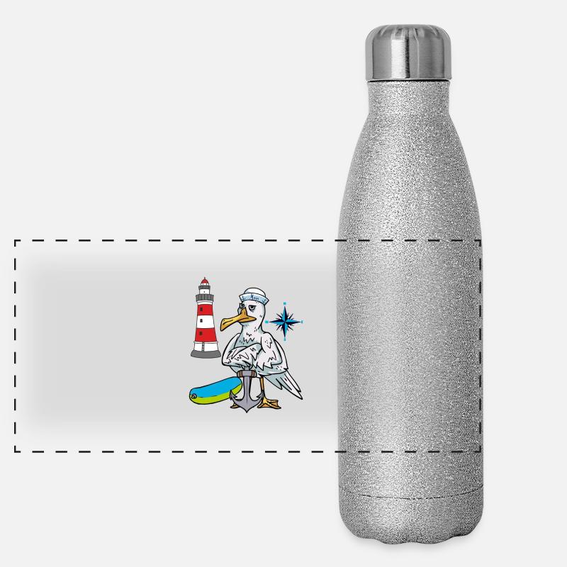Möwe Möwen Leuchtturm Kompass Seefahrer Ahoi Panorama Glitzer Isolierflasche 500 ml