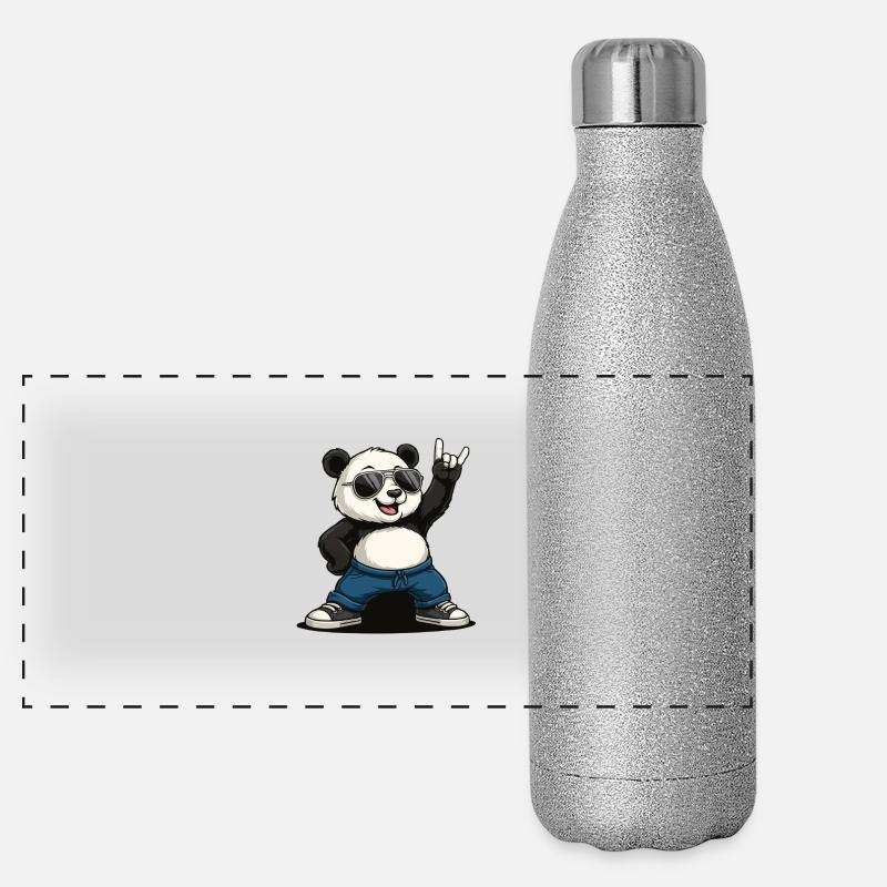 Lustiger Panda Rock Musik Panorama Glitzer Isolierflasche 500 ml